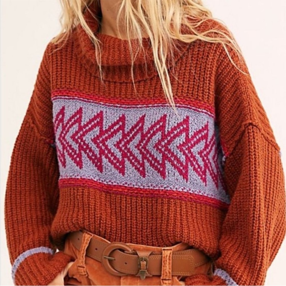 Free People Greater Than Cowl Neck Sweater Rust